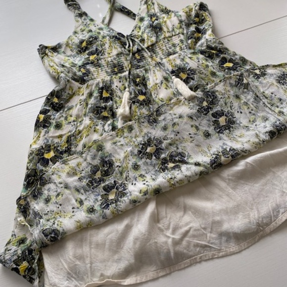 Free People Washed Ashore Floral Boho Ivory / Green Mini Dress Size Large - Picture 9 of 12